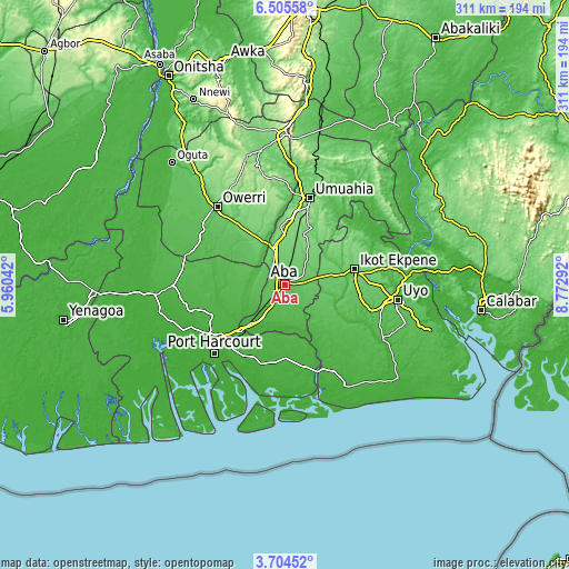 Topographic map of Aba