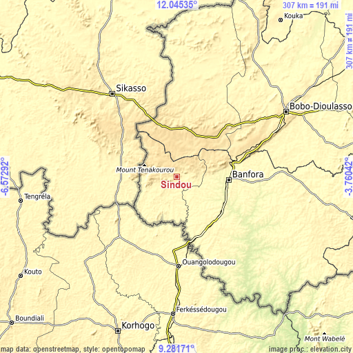 Topographic map of Sindou