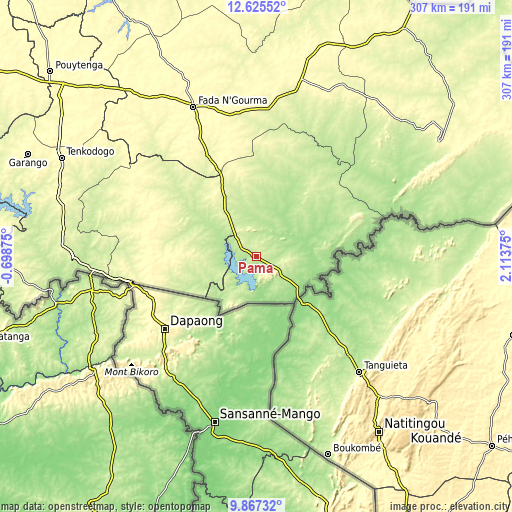 Topographic map of Pama