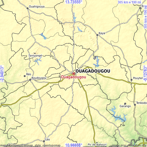 Topographic map of Ouagadougou