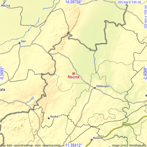 Topographic map of Nouna