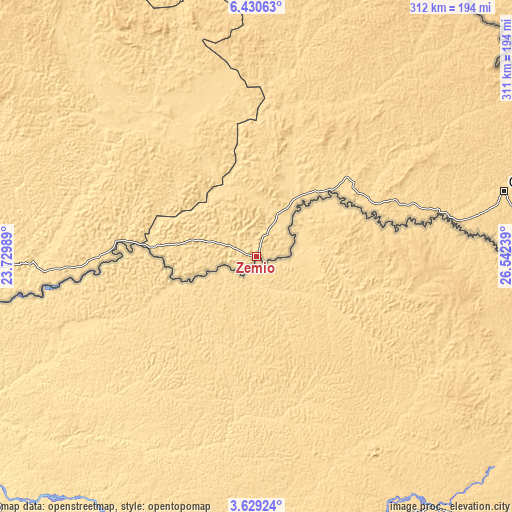 Topographic map of Zemio