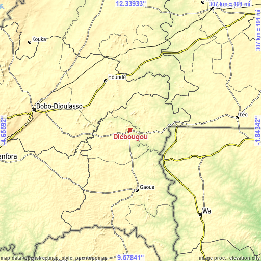Topographic map of Diébougou