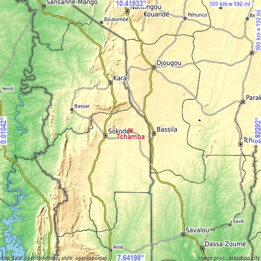 Topographic map of Tchamba