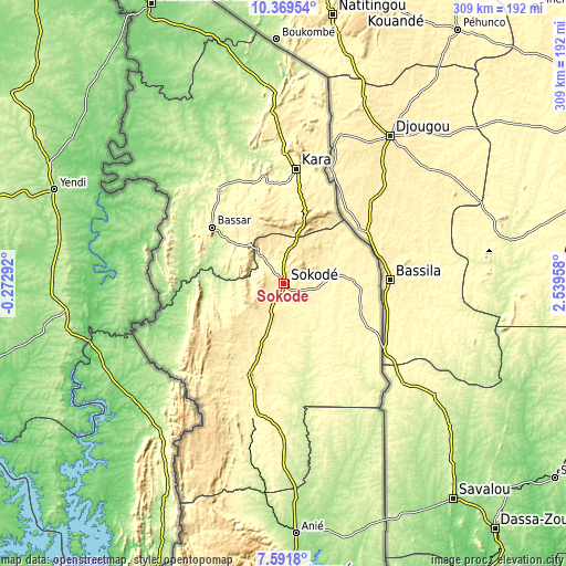 Topographic map of Sokodé