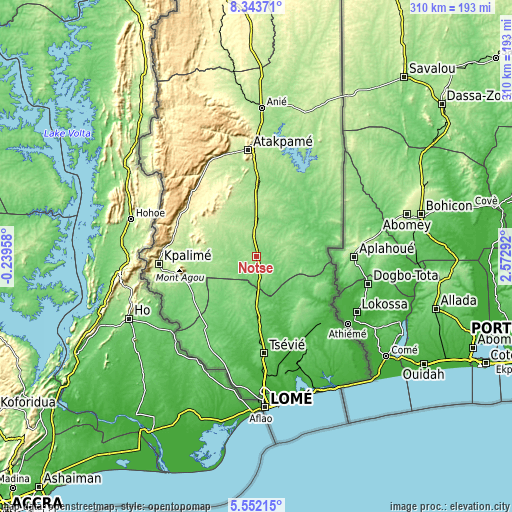 Topographic map of Notsé