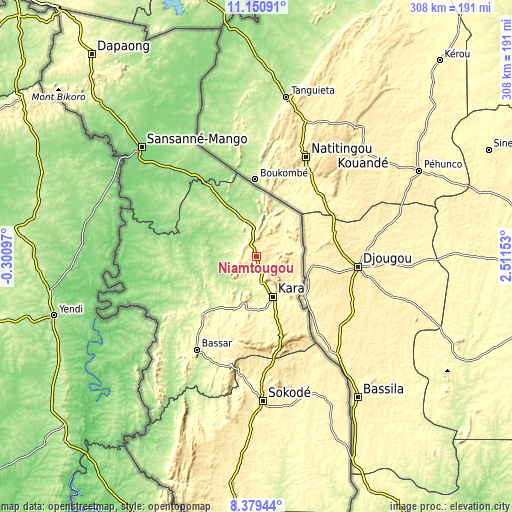 Topographic map of Niamtougou