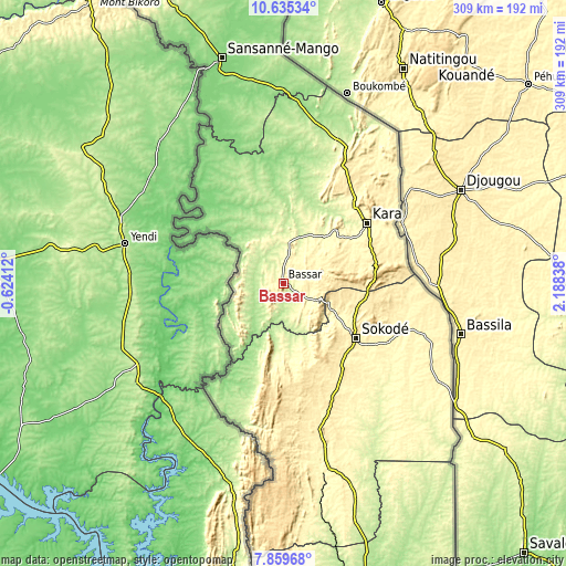 Topographic map of Bassar