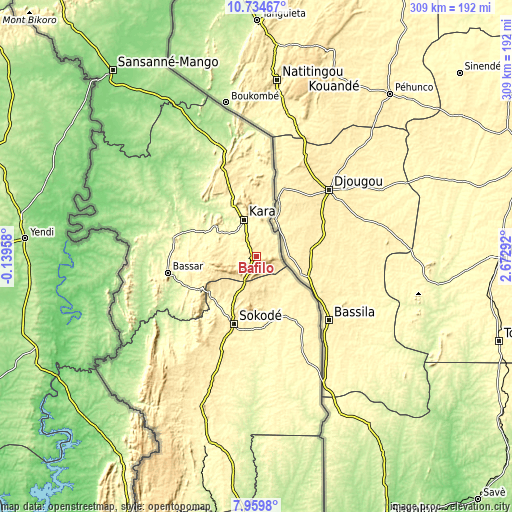 Topographic map of Bafilo