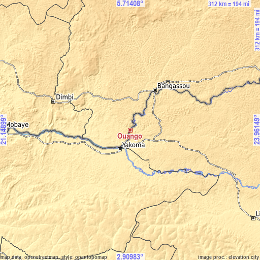 Topographic map of Ouango