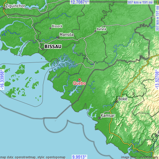 Topographic map of Quebo