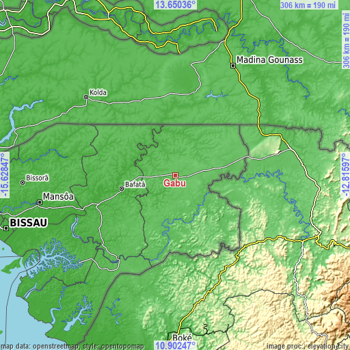 Topographic map of Gabú