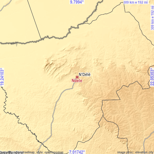 Topographic map of Ndélé