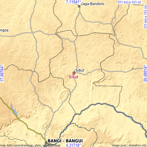 Topographic map of Sibut