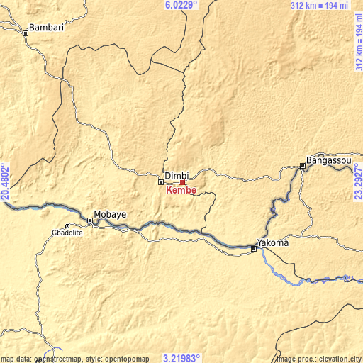 Topographic map of Kembé