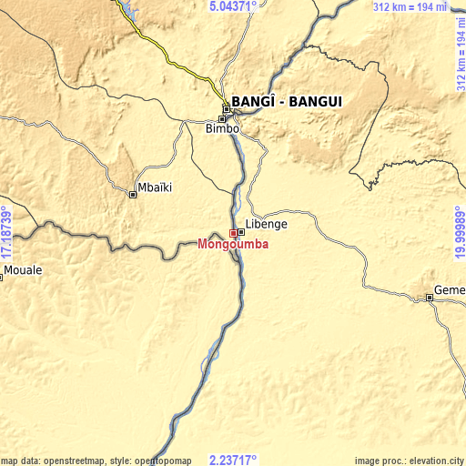 Topographic map of Mongoumba