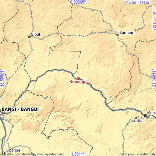 Topographic map of Kouango