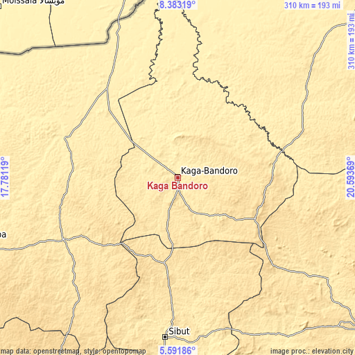 Topographic map of Kaga Bandoro