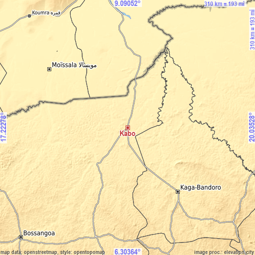 Topographic map of Kabo