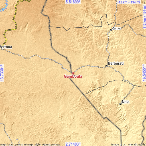 Topographic map of Gamboula