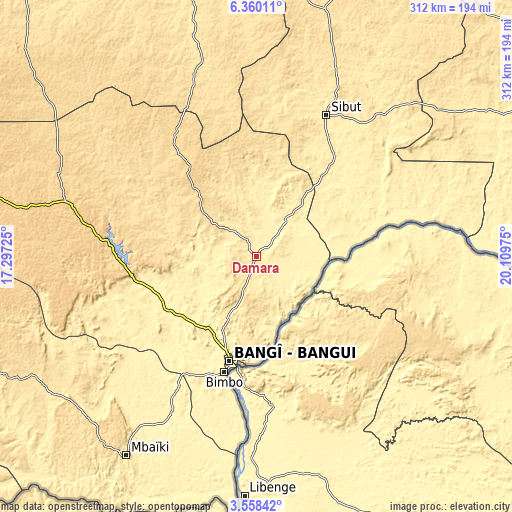 Topographic map of Damara