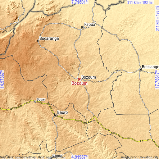 Topographic map of Bozoum