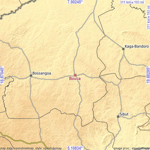 Topographic map of Bouca