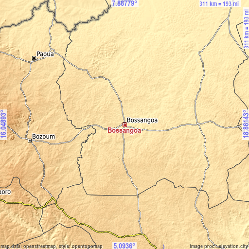 Topographic map of Bossangoa