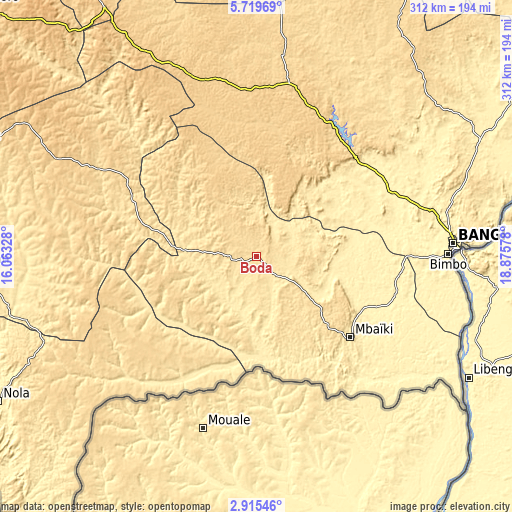 Topographic map of Boda