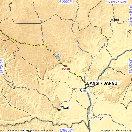 Topographic map of Boali