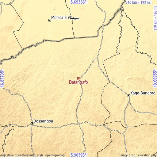 Topographic map of Batangafo