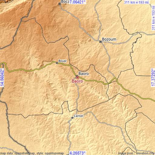 Topographic map of Baoro