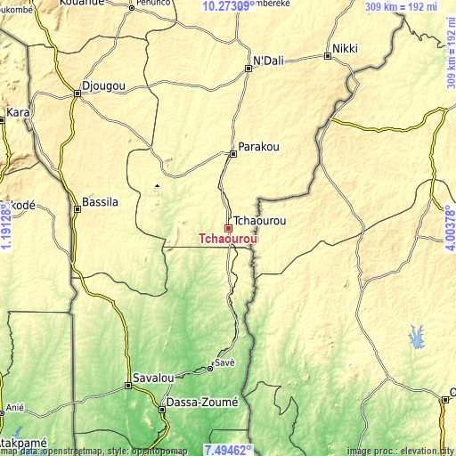 Topographic map of Tchaourou