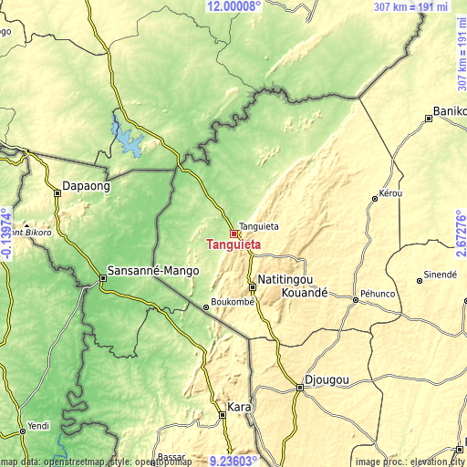 Topographic map of Tanguiéta
