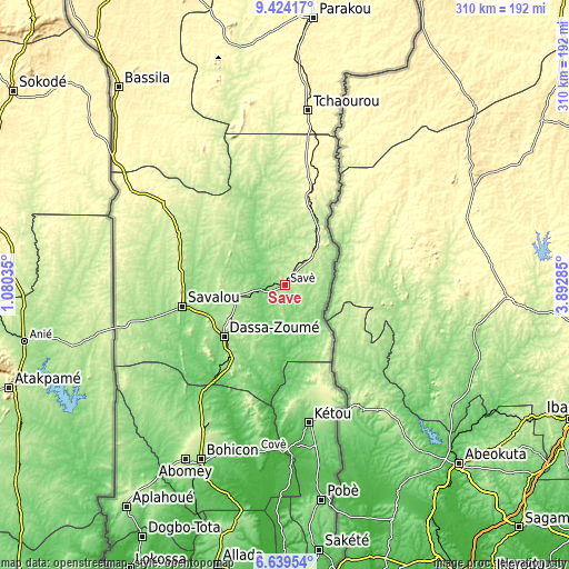 Topographic map of Savé