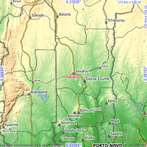 Topographic map of Savalou