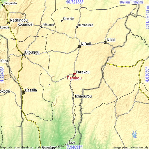 Topographic map of Parakou