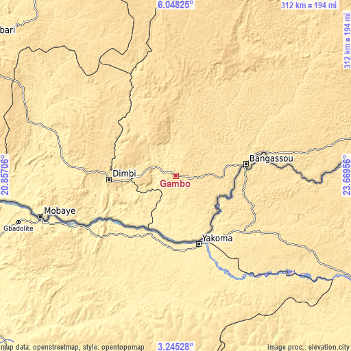 Topographic map of Gambo