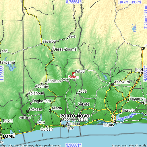 Topographic map of Kétou