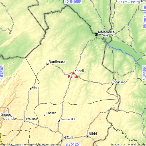 Topographic map of Kandi