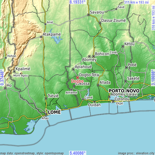Topographic map of Dogbo