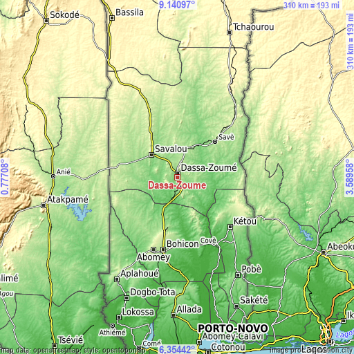 Topographic map of Dassa-Zoumé