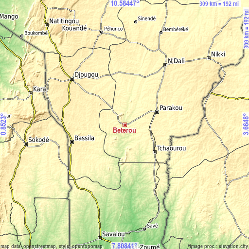Topographic map of Bétérou