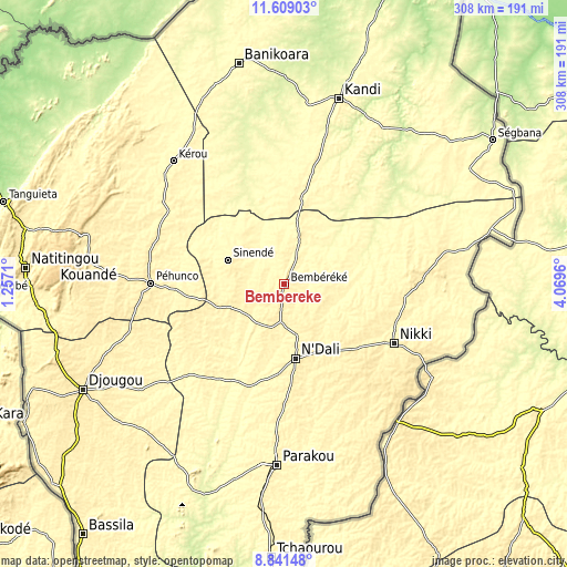 Topographic map of Bembèrèkè