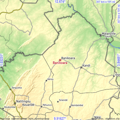 Topographic map of Banikoara