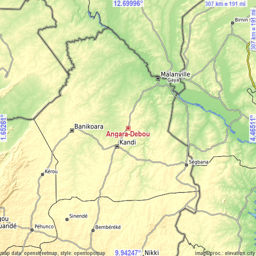 Topographic map of Angara-Débou