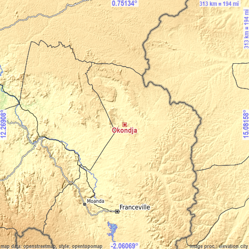 Topographic map of Okondja