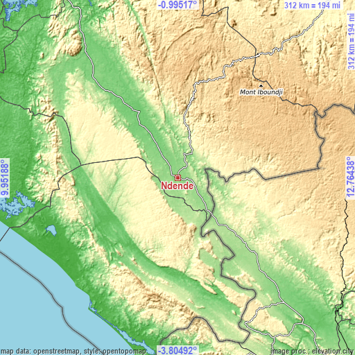 Topographic map of Ndendé