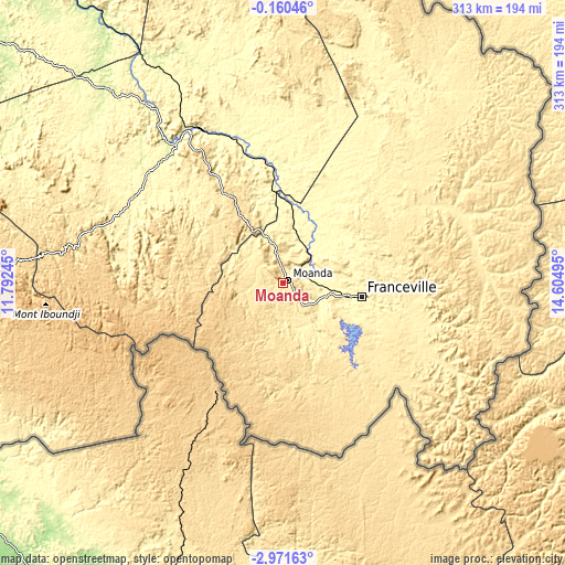 Topographic map of Moanda