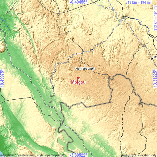 Topographic map of Mbigou